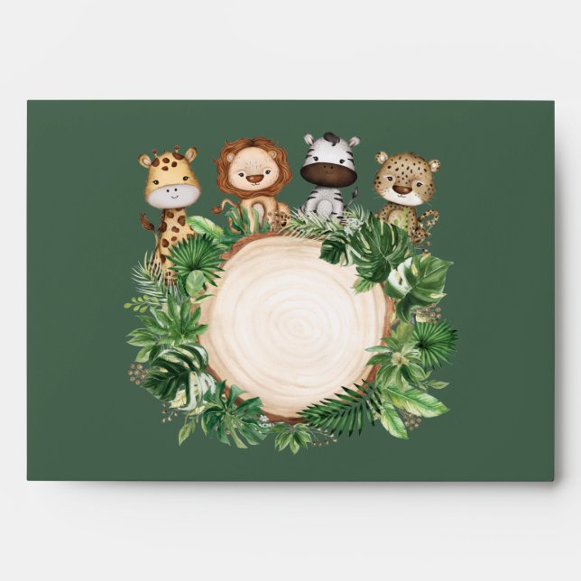 Tropical Jungle Safari Baby Animals Return Address Envelope (Front)
