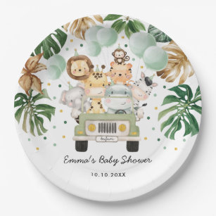 Tropical Jungle Safari Wild Animals Baby Shower Paper Plate