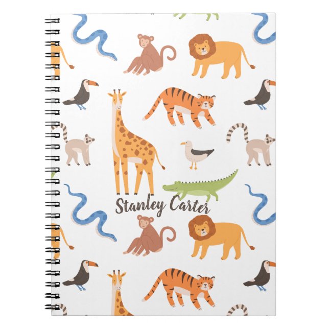 Tropical Jungle Safari Wild Animals Pattern Notebook (Front)