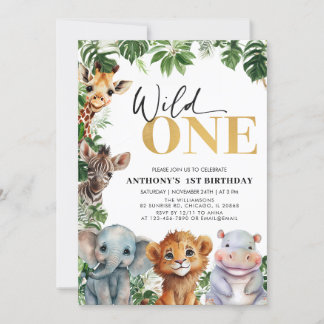Tropical Jungle Safari Wild One 1st Birthday Invitation