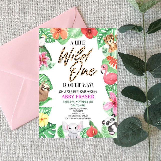 Tropical Jungle Safari Zoo Wild Animal Baby Shower Invitation (Creator Uploaded)