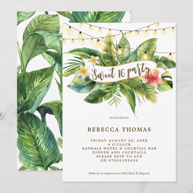 Tropical jungle sweet 16 party invitation (Front/Back)