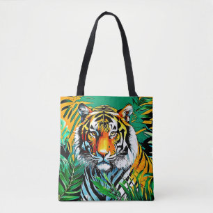 Tropical Jungle Tiger Gaze Design Tote Bag