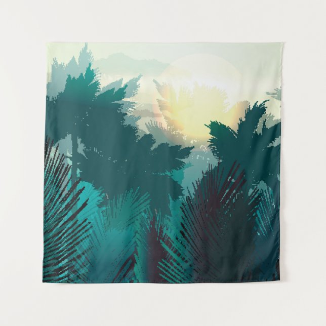 Tropical Jungle: Vintage Morning Landscape. Tapestry (Front)