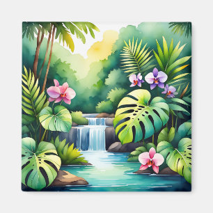 Tropical Jungle Waterfall Orchid Paradise  Magnet