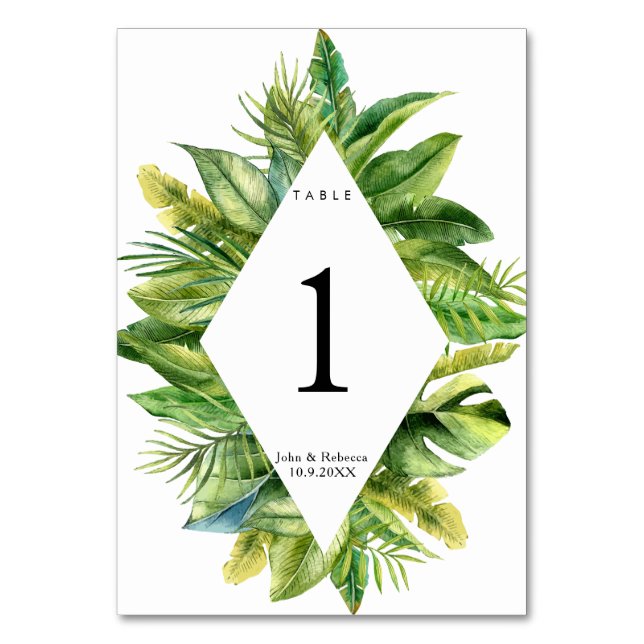 tropical jungle wedding table number card (Front)