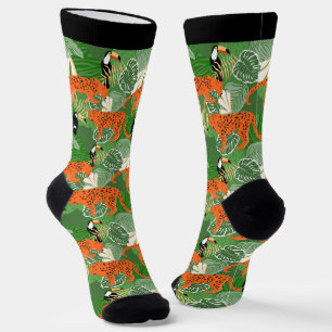 Tropical Jungle Wild Cats Birds Pattern Socks