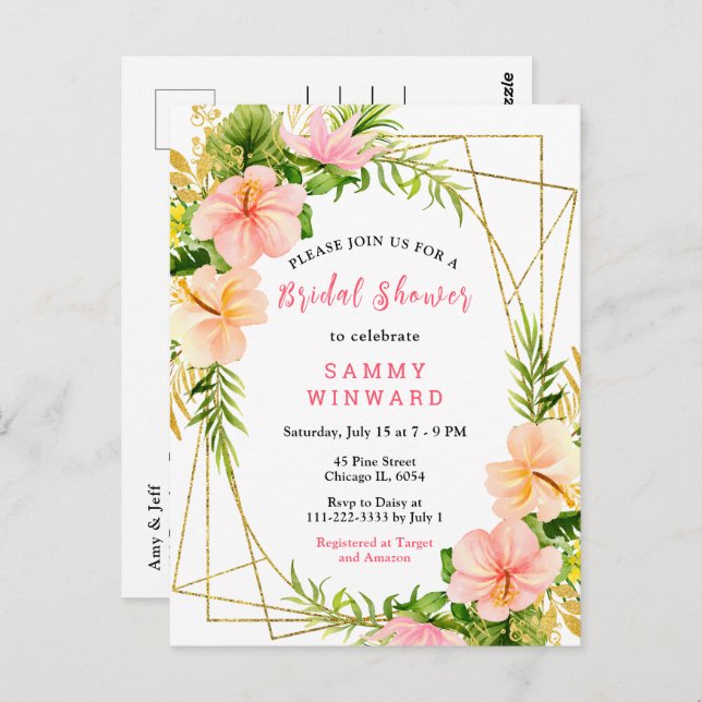 Tropical Jungle with Foliage Bridal Shower Postcard (Front/Back)
