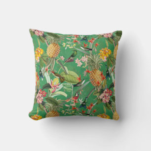 Tropical Jungle With Hummingbirds And Flowers Thro Throw Pillow