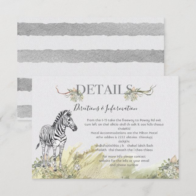 Tropical Jungle Zebra Wedding Details info card (Front/Back)