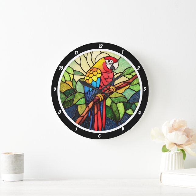 Tropical Kaleidoscope" - Stained Glass Parrot Large Clock (Home)