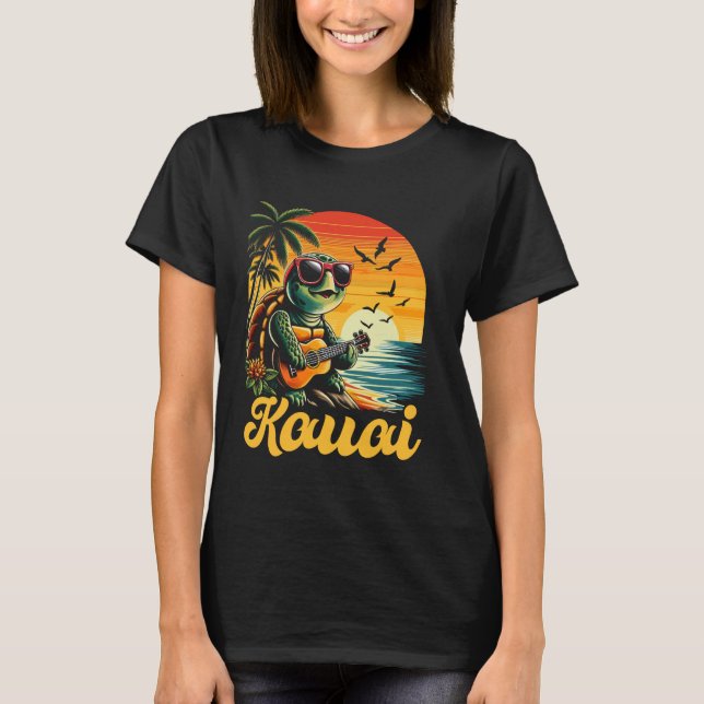 Tropical Kauai Hawaii Sea Turtle Hawaiian Vacation T-Shirt (Front)
