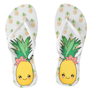 Tropical Kawaii Pineapple Coastal Fruit Food Theme Flip Flops