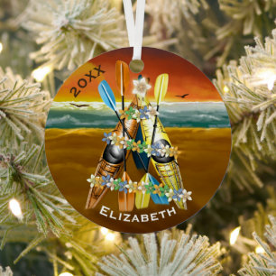 Tropical Kayak Christmas Tree Metal Ornament