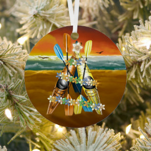 Tropical Kayak Christmas Tree Metal Ornament