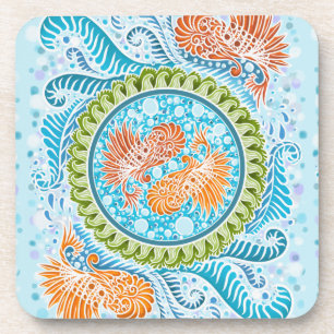 Tropical Koi Mandala Vibrant Ocean Zen Art Coaster