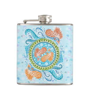 Tropical Koi Mandala Vibrant Ocean Zen Art Hip Flask