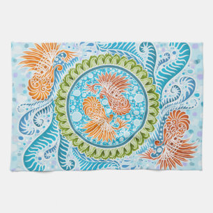 Tropical Koi Mandala Vibrant Ocean Zen Art Kitchen Towel