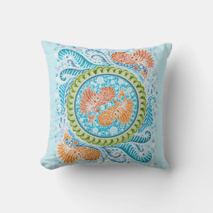 Tropical Koi Mandala Vibrant Ocean Zen Art Throw Pillow