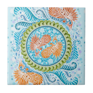 Tropical Koi Mandala Vibrant Ocean Zen Art Tile