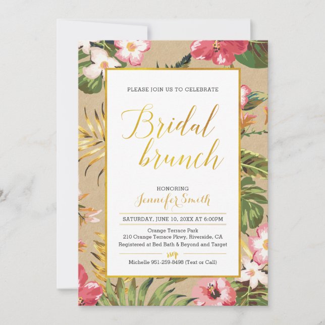 Tropical Kraft  Bridal Brunch Invitation (Front)