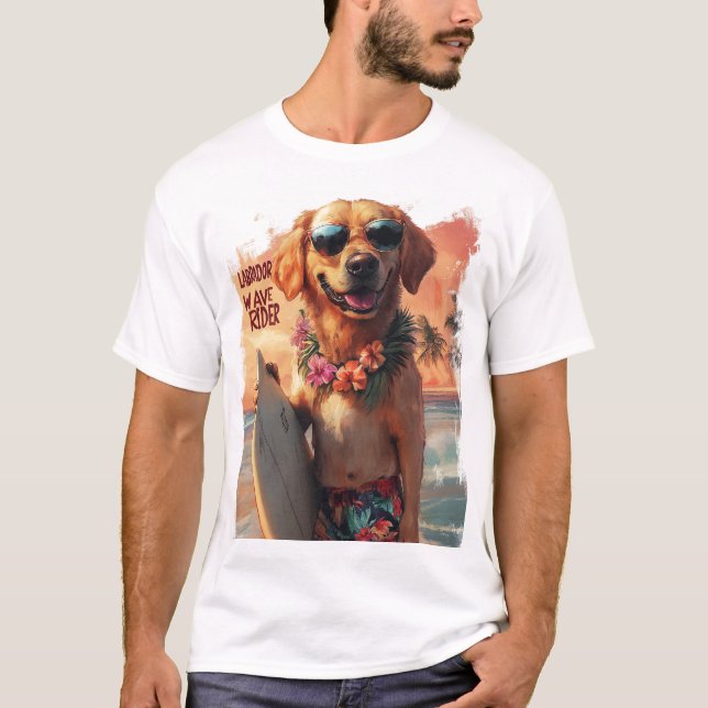Tropical Labrador - Wave Rider Design T-Shirt (Front)