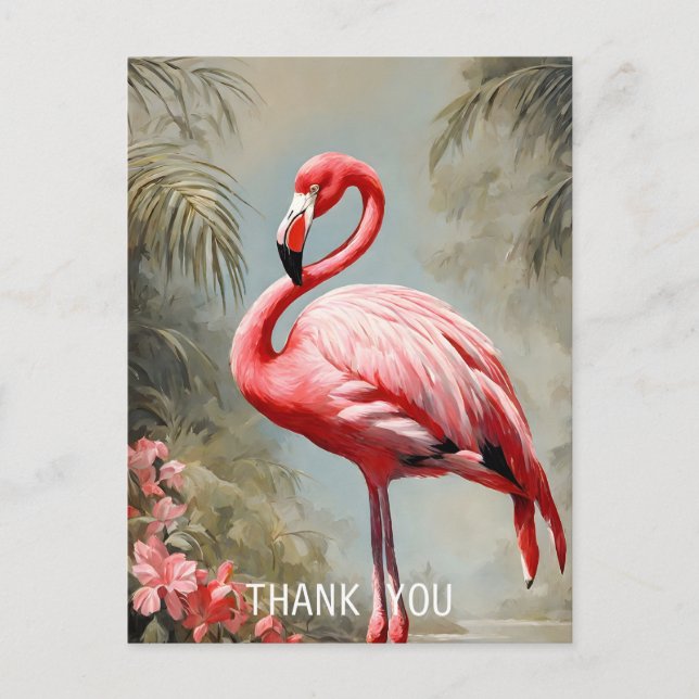 Tropical Lake Side Pink Flamingo Vintage Postcard (Front)