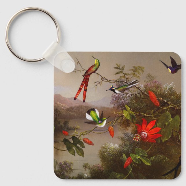 Tropical Landscape with Ten Hummingbirds Heade Keychain (Front)