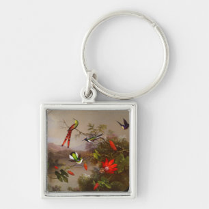 Tropical Landscape with Ten Hummingbirds Heade Keychain