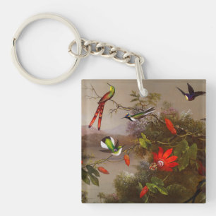 Tropical Landscape with Ten Hummingbirds Heade Keychain