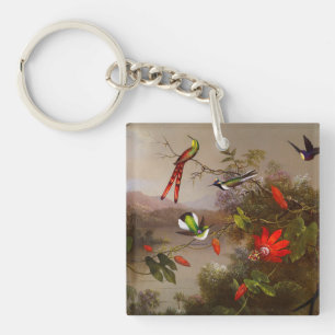 Tropical Landscape with Ten Hummingbirds Heade Keychain