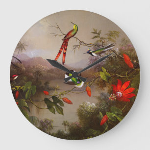 Tropical Landscape with Ten Hummingbirds Heade Large Clock