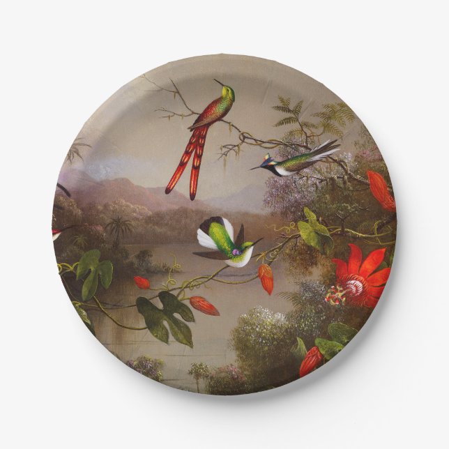 Tropical Landscape with Ten Hummingbirds Heade Paper Plate (Front)