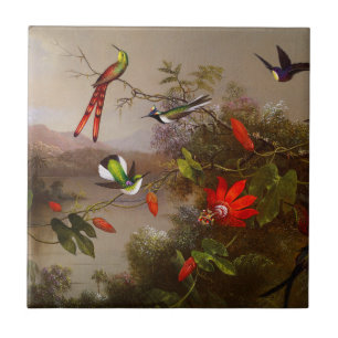 Tropical Landscape with Ten Hummingbirds Heade Tile