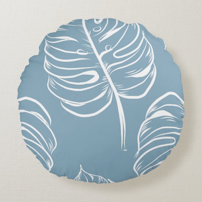 Tropical Leaf Abstract: Seamless Greenery. Round Pillow (Front)