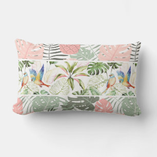 Tropical Leaf and Bird Pattern Lumbar Pillow
