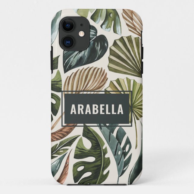 Tropical leaf and botanical personalized name Case-Mate iPhone case (Back)