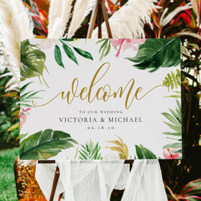 Tropical Leaf and Floral Wedding Welcome Sign (Creator Uploaded)