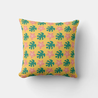 Tropical Leaf and Flower Pattern Throw Pillow