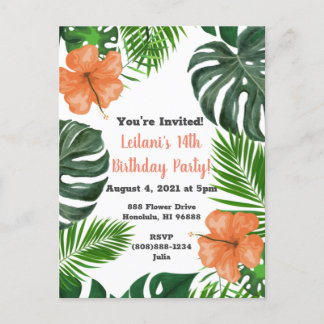 Tropical Leaf and Hibiscus Party Invitations