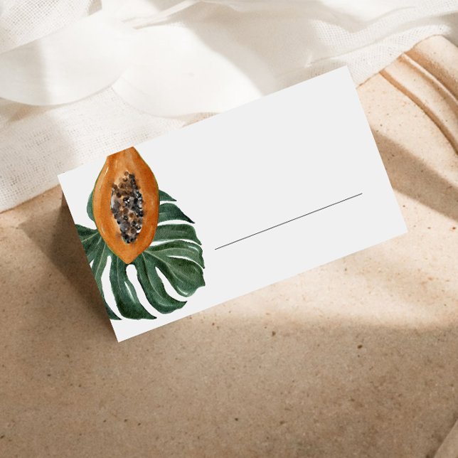 Tropical Leaf and Papaya Fill in Place Card (Creator Uploaded)