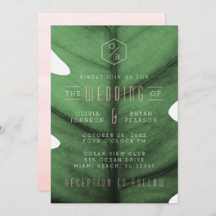 Tropical Leaf Art Deco Inspired Wedding Invitation