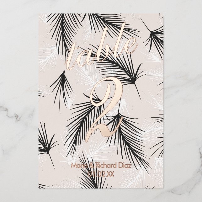 Tropical Leaf Black Pressed  Foil Table Number (Front)