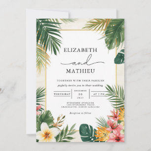 Tropical Leaf Border Wedding Invitation