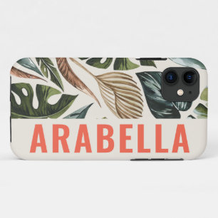 Tropical leaf botanical personalized name iPhone 11 case