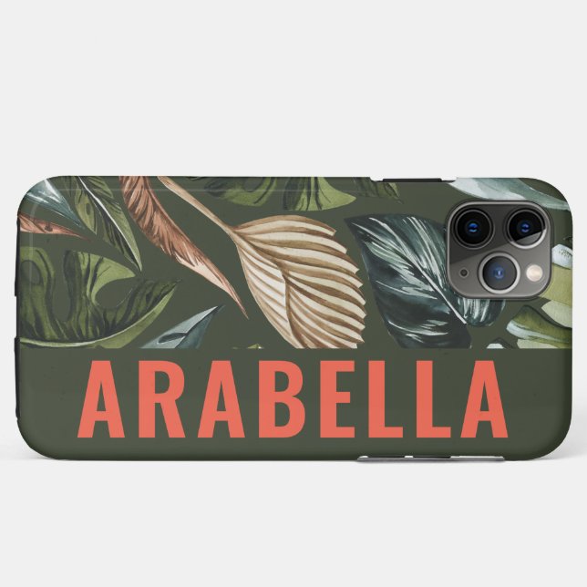 Tropical leaf botanical personalized name Case-Mate iPhone case (Back (Horizontal))