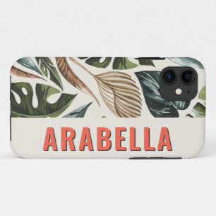 Tropical leaf botanical personalized name iPhone 11 case