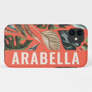 Tropical leaf botanical personalized name iPhone 11 case