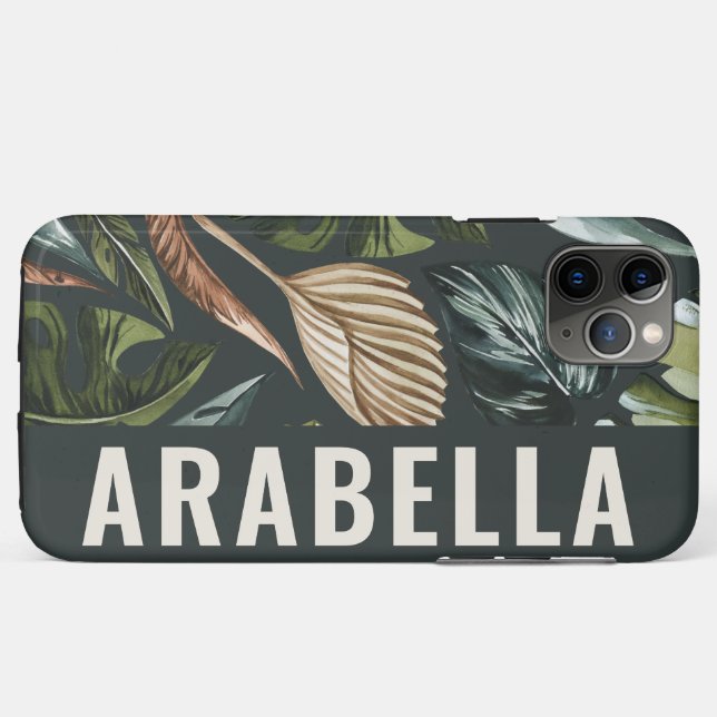 Tropical leaf botanical personalized name Case-Mate iPhone case (Back (Horizontal))