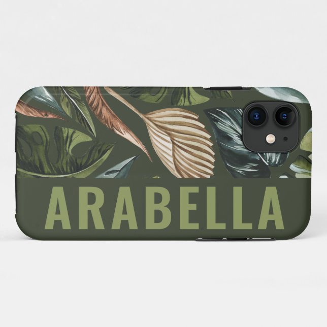 Tropical leaf botanical personalized name Case-Mate iPhone case (Back (Horizontal))